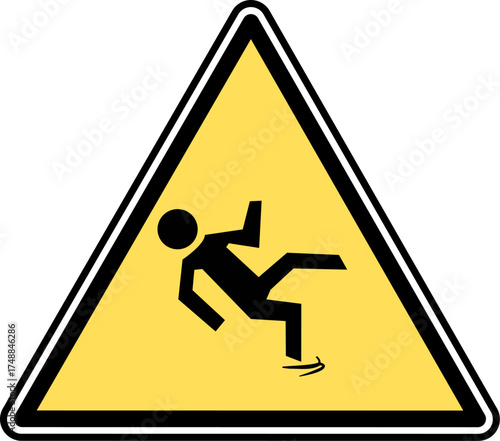 Slippery floor sign. Caution Wet Floor symbol, Yellow triangle background. Hazard slippery surface wet floor sign. Caution wet floor slippery surface warning sign