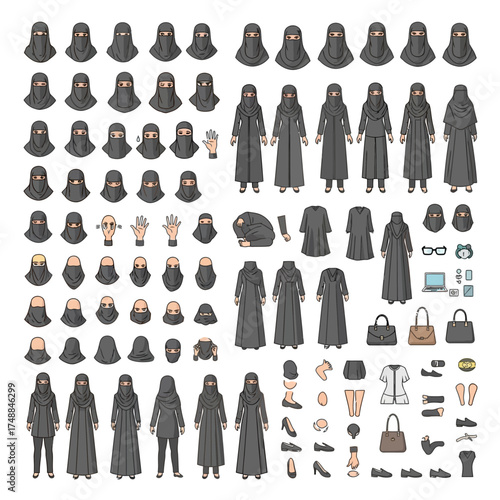 Diverse Collection of Muslim Womens Attire and Accessories.