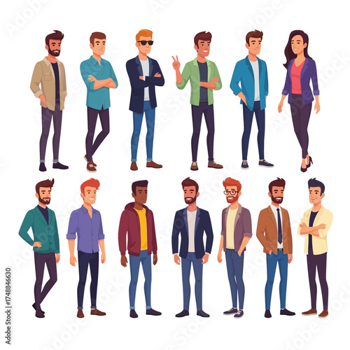 Diverse Group of Stylishly Dressed Young Adults Standing Together.