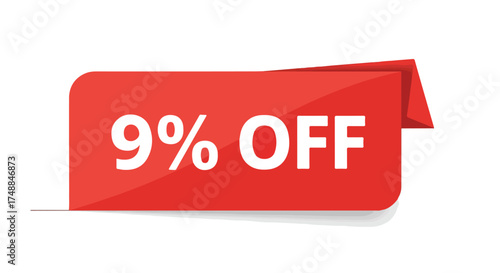 Eye-catching red promotional banner displaying a significant nine percent discount for retail marketing and seasonal sales promotion campaigns