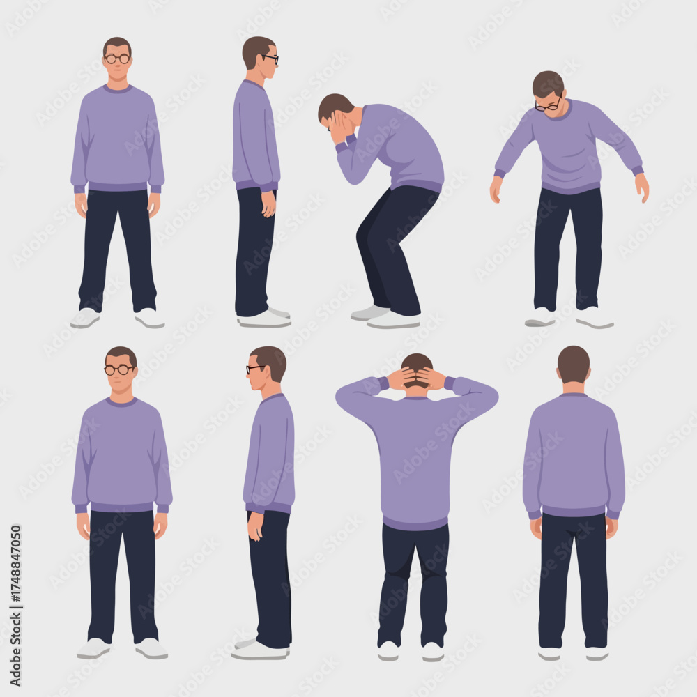 Obraz premium Man in Various Poses - A Study in Body Language and Emotion.