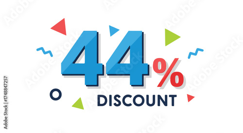 Vibrant 44 Percent Off Promotion with Confetti Shapes for Retail Savings and Marketing Campaigns