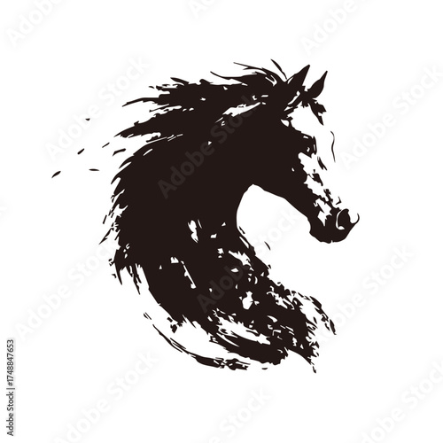 墨絵風の馬のシルエット｜Ink Brush Style Horse Silhouette