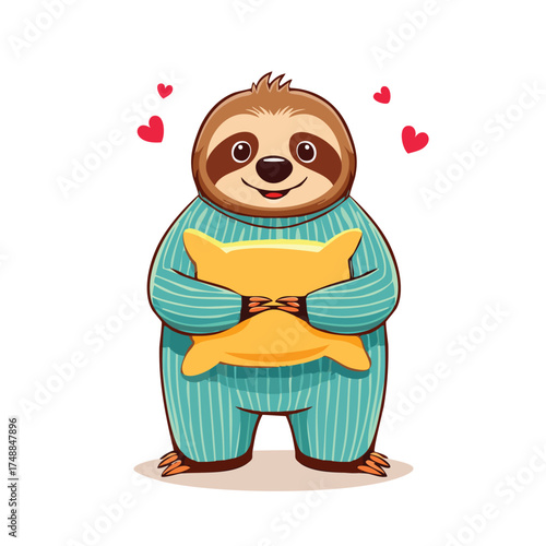 Sloth hugs pillow adored by hearts