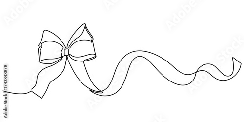 Continuous one line of beautiful golden ribbon on a white background. Linear stylized .Minimalist.