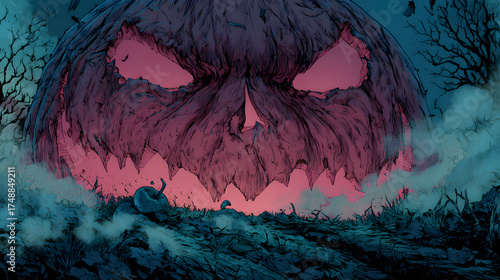 Scary halloween pumpkin monster background