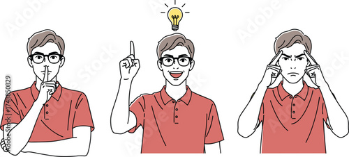 Conceptual illustrations of a man's mind silence, an idea, and concentration. Visualizing human intellect, problem-solving, and creative thought processes