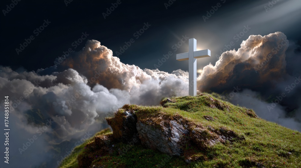 custom made wallpaper toronto digitalRadiant Cross on Hill Surrounded by Dramatic Clouds and Light