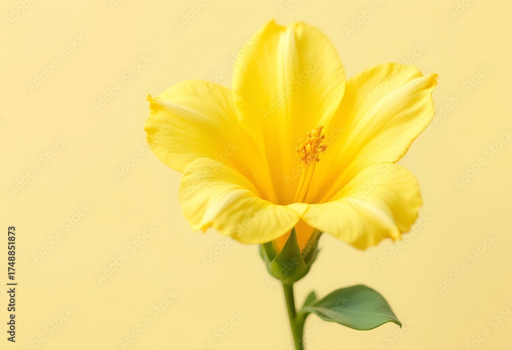 Obraz premium Single Vibrant Yellow Flower on a Yellow Background.