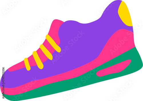 Vibrant illustration of a colorful athletic shoe, showcasing a modern design with bright hues.