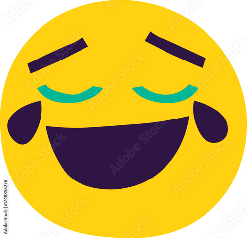 A bright yellow emoji face with closed eyes and tears of joy streaming down its cheeks, laughing heartily with its mouth wide open.