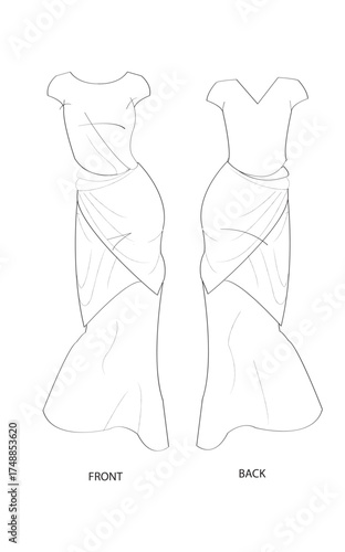 Choli and Skirt Fashion Technical Illustration Front and Back Vector
