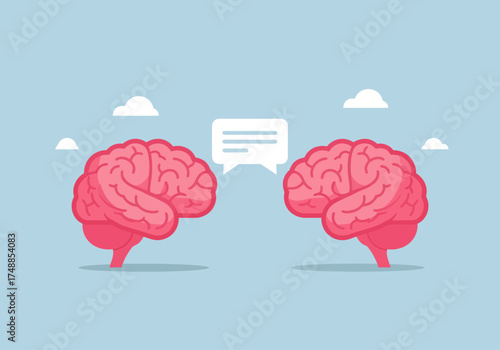 Two brains communicating with a speech bubble