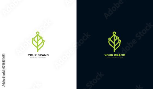 Natural technology logo, leaf technology icon