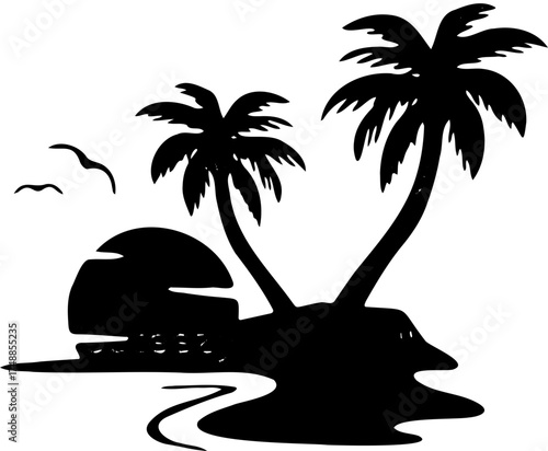 palm and beach tree silhouette