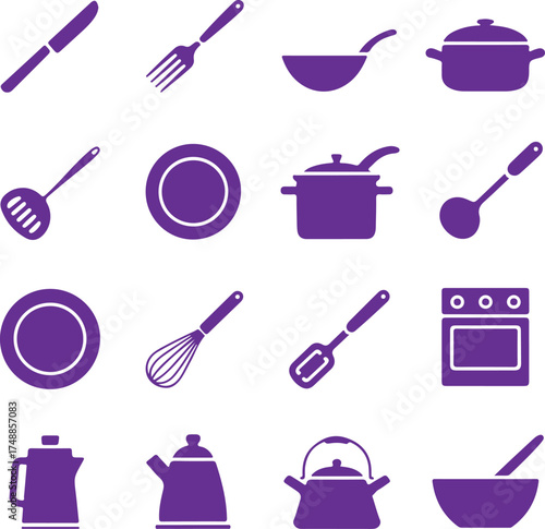 Kitchen utensils and cookware icons kitchenware cooking
