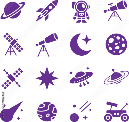 Purple Space Icons rocket astronaut