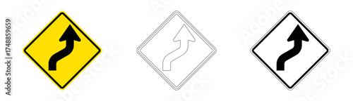 Right reverse curve traffic sign in vector format