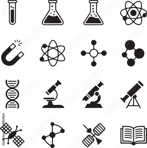 Science and research icons laboratory chemistry