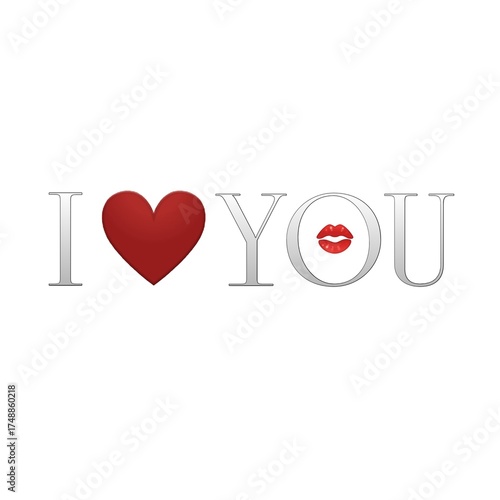 I love you heart symbol with red lips inside o.
