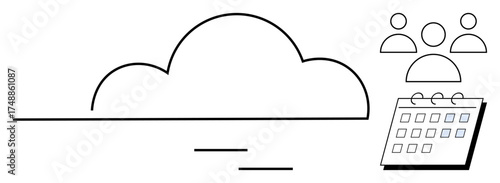Abstract cloud with team icon and calendar representing collaboration, scheduling, and cloud-based organization. Ideal for teamwork, remote work, planning, innovation, technology, data sharing