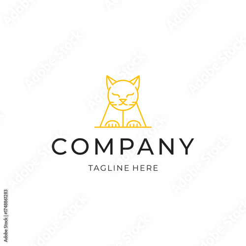Line art cat logo design. simple animal flat icon illustration vector