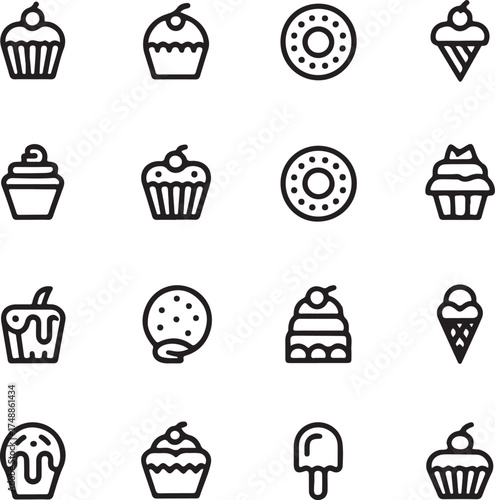 Sweet treats icons cupcake donut