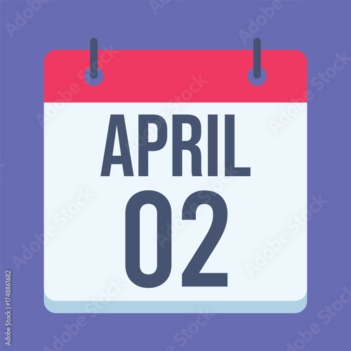2 April Calendar. Blue Background. Isolated Vector Calendar.
