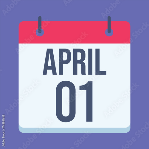 1 April Calendar. Blue Background. Isolated Vector Calendar.