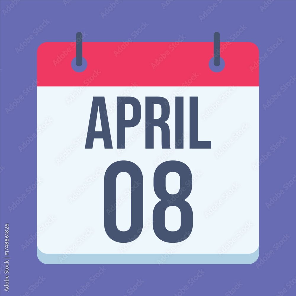 Fototapeta premium 8 April Calendar. Blue Background. Isolated Vector Calendar.