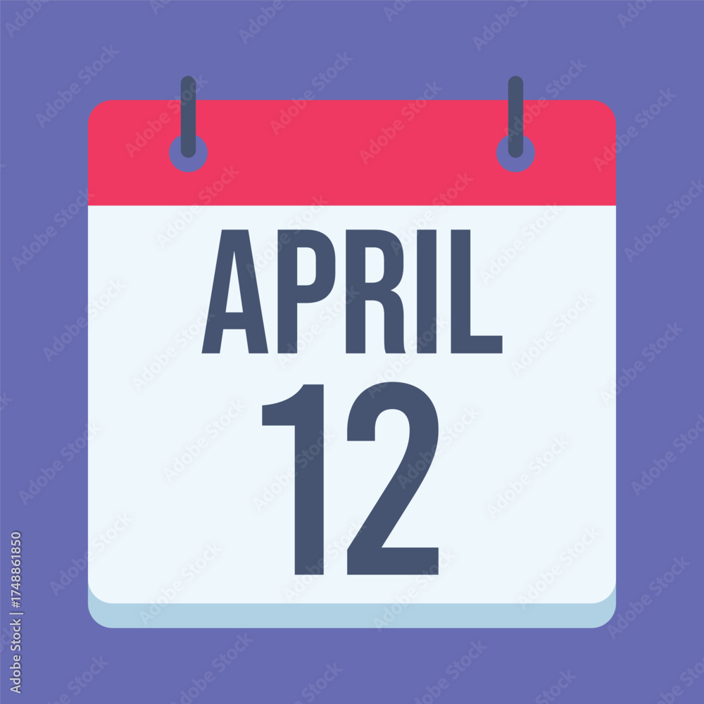 Fototapeta premium 12 April Calendar. Blue Background. Isolated Vector Calendar.