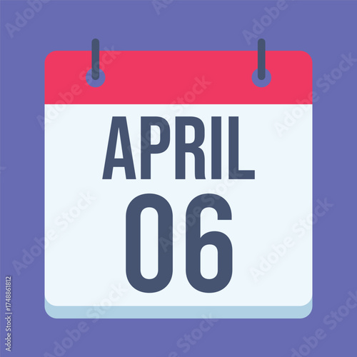 6 April Calendar. Blue Background. Isolated Vector Calendar.