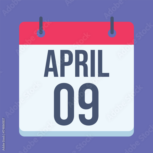 9 April Calendar. Blue Background. Isolated Vector Calendar.