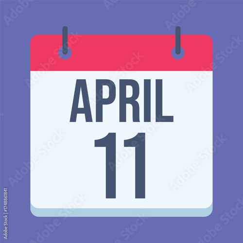 11 April Calendar. Blue Background. Isolated Vector Calendar.