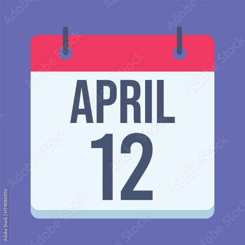 12 April Calendar. Blue Background. Isolated Vector Calendar.