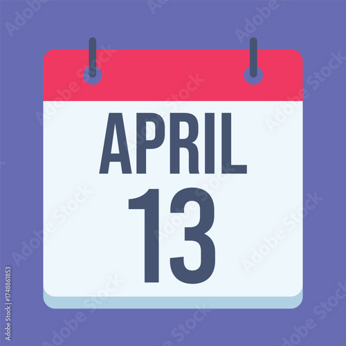 13 April Calendar. Blue Background. Isolated Vector Calendar.