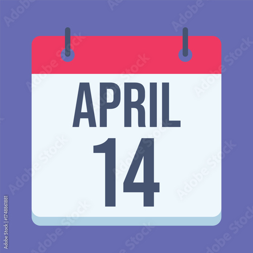 14 April Calendar. Blue Background. Isolated Vector Calendar.