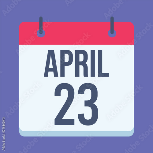 23 April Calendar. Blue Background. Isolated Vector Calendar.