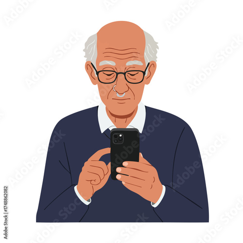 Elderly man using a smartphone.