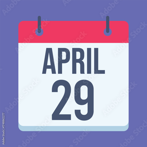 29 April Calendar. Blue Background. Isolated Vector Calendar.