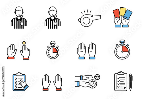 Refereeing Essentials Icon Set for Sports and Officiating
