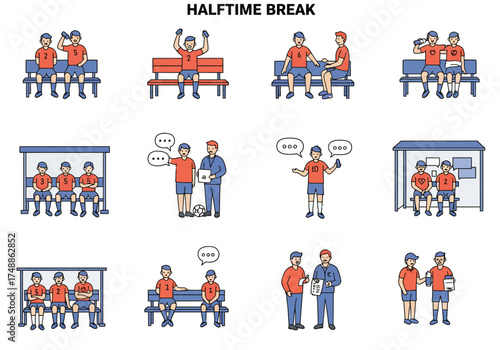 Halftime Break Illustration Set Team Rest and Strategy