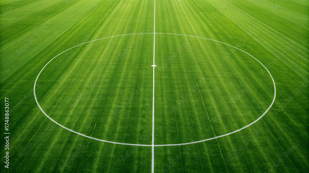 Obraz premium Green Football Pitch Center Circle and Field Lines