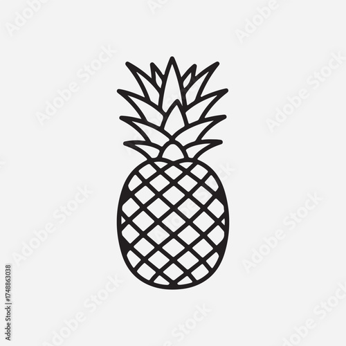 Pineapple Illustration: A simple yet stylish black and white illustration of a pineapple, a tropical fruit, exuding freshness and the essence of summer.