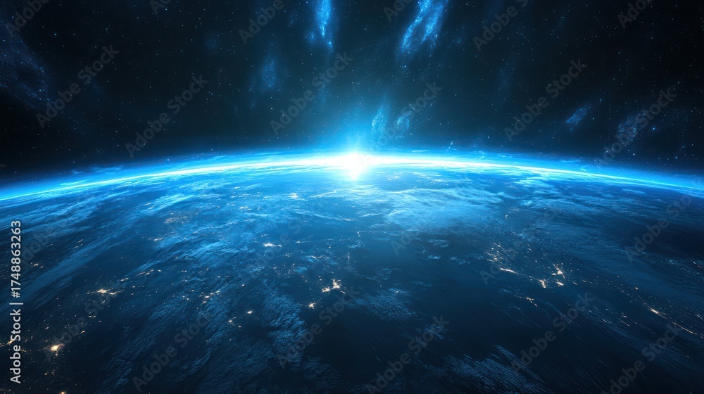 Obraz premium Earth from Space, Sunrise, Planets, outer space, beautiful view, excellent background