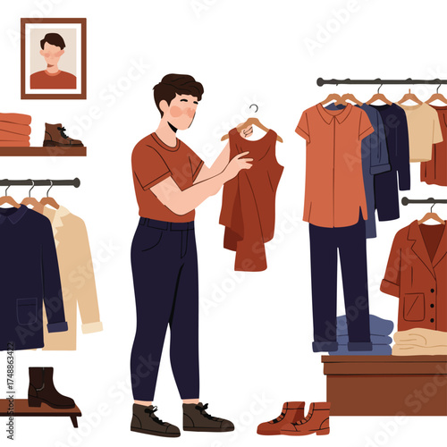 Man choosing clothes from a rack in a store.
