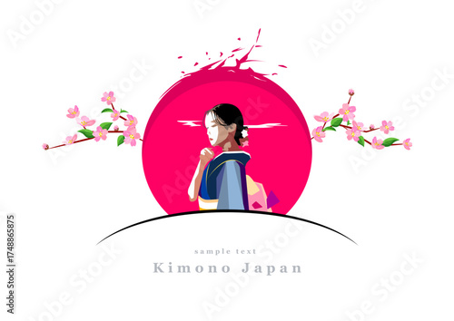 着物と桜｜日本のイメージを描いたモダンアートシリーズ｜ようこそ日本へ