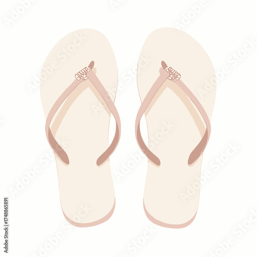 Pair of simple white flip flops with pink straps isolated on a clean white background