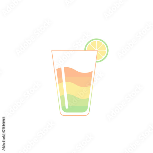 Refreshing summer drink illustration with lime slice in a glass on a clean