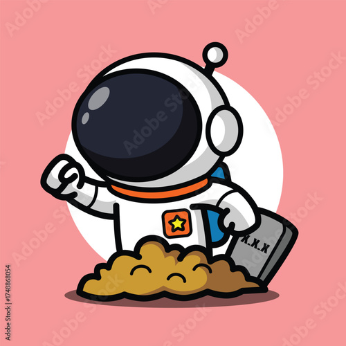 Cute Astronaut Digging Ground Illustration for Space Cartoon Character and Exploration Concept